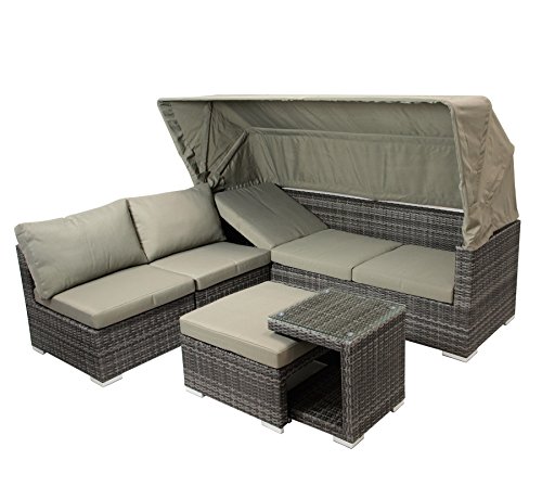 DEGAMO Funktions Loungeset MANACOR 16-teilig, Alu + Geflecht grau Bicolor, Polster taupefarben, XL-Ausführung mit 215cm Breite BZW. 195cm Liegefläche/Sitzbreite - 4