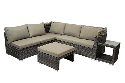 DEGAMO Funktions Loungeset MANACOR 16-teilig, Alu + Geflecht grau Bicolor, Polster taupefarben, XL-Ausführung mit 215cm Breite BZW. 195cm Liegefläche/Sitzbreite - 5