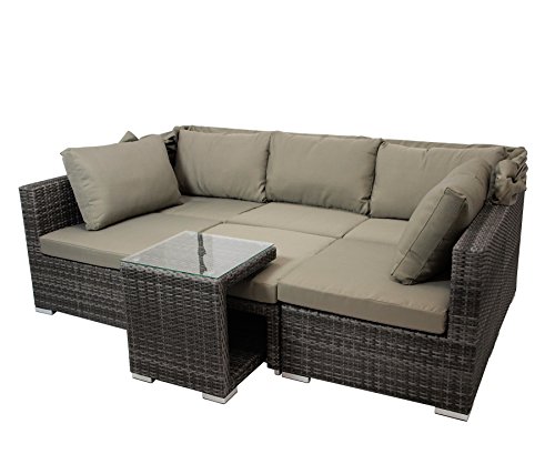 DEGAMO Funktions Loungeset MANACOR 16-teilig, Alu + Geflecht grau Bicolor, Polster taupefarben, XL-Ausführung mit 215cm Breite BZW. 195cm Liegefläche/Sitzbreite - 6