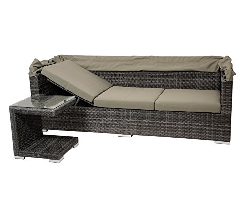 DEGAMO Funktions Loungeset MANACOR 16-teilig, Alu + Geflecht grau Bicolor, Polster taupefarben, XL-Ausführung mit 215cm Breite BZW. 195cm Liegefläche/Sitzbreite - 7