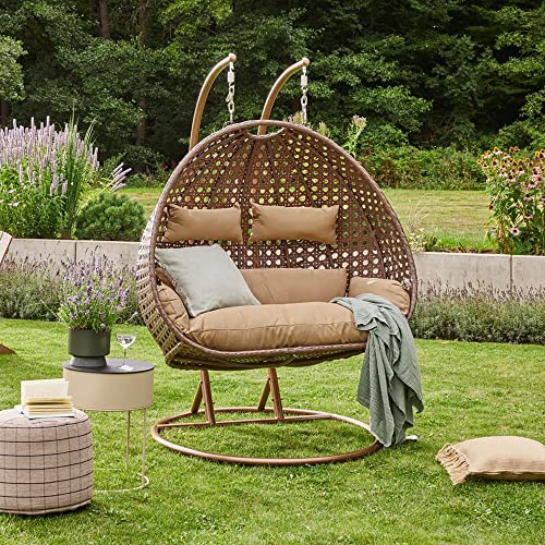Home Deluxe – Polyrattan Hängesessel – Twin braun – inkl. Gestell, Sitz- und Rückenkissen | Hängestuhl Gartenschaukel Hängekorb - 2