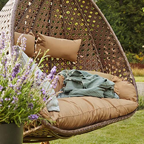 Home Deluxe – Polyrattan Hängesessel – Twin braun – inkl. Gestell, Sitz- und Rückenkissen | Hängestuhl Gartenschaukel Hängekorb - 4
