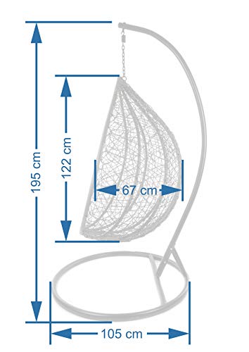 Kideo® Komplettset: großer Hängesessel mit Gestell & Kissen, Indoor & Outdoor, Poly-Rattan, XXL, grau (Kissen: weiß Nest (1000 Snow)) - 2
