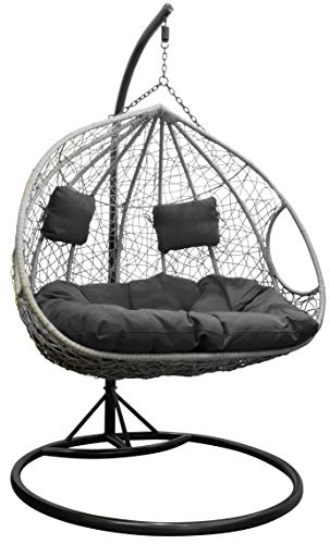 Trendyshop365 XL Polyrattan Outdoor Hängesessel mit Gestell inklusive Polster und Kissen Hängeliege Hängestuhl Garten - 6