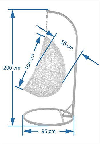 Kideo Komplettset: Hängesessel mit Gestell & Kissen, Indoor & Outdoor, Poly-Rattan (Gestell- und Korbfarbe: grau, Kissen: weiß Nest (1000 Snow)) - 2