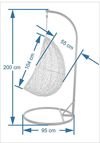 Kideo Komplettset: Hängesessel mit Gestell & Kissen, Indoor & Outdoor, Poly-Rattan (Gestell- und Korbfarbe: grau, Kissen: weiß Nest (1000 Snow)) - 2