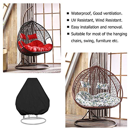 AOUSTHOP Hängesessel Abdeckung Hängende Ei Stuhlabdeckung Reißfest wasserdicht 210D Oxford Stoff Rattan Wicker Schaukelstuhlbezug für Patio Garden Schaukelstuhl (115 * 190CM, Schwarz) - 4