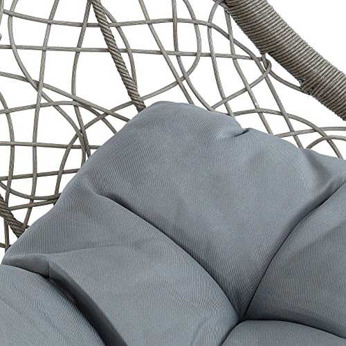 ESTEXO Hängesessel für eine Person mit Gestell, Einsitzer, Polyrattan, Hängekorb, Hänge Schaukel, wetterfest – Grau/Silber - 8