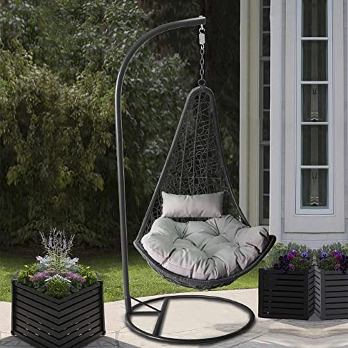 Mirjan24 Hängesessel mit Gestell und Kissen Boho, Outdoor Hängestuhl Hängekorb Hängeschaukel Hängesitz Stahlskelett (Grau) - 5