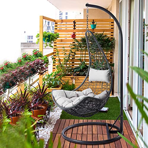 Mirjan24 Hängesessel mit Gestell und Kissen Boho, Outdoor Hängestuhl Hängekorb Hängeschaukel Hängesitz Stahlskelett (Grau) - 6