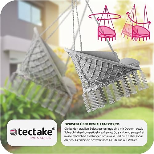 TecTake 800708 Hängesessel zum Aufhängen, Indoor und Outdoor, Ø Sitzfläche: ca. 60 cm, robuste Konstruktion, inkl. großem weichem Kissen – Diverse Farben – (Grau | Nr. 403204) - 3