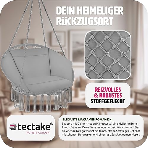 TecTake 800708 Hängesessel zum Aufhängen, Indoor und Outdoor, Ø Sitzfläche: ca. 60 cm, robuste Konstruktion, inkl. großem weichem Kissen – Diverse Farben – (Grau | Nr. 403204) - 4