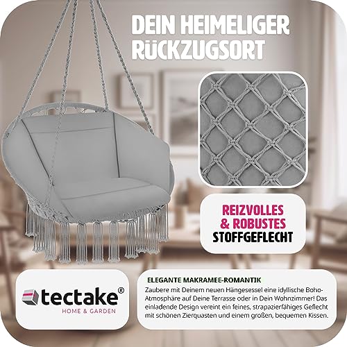 TecTake 800708 Hängesessel zum Aufhängen, Indoor und Outdoor, Ø Sitzfläche: ca. 60 cm, robuste Konstruktion, inkl. großem weichem Kissen – Diverse Farben – (Grau | Nr. 403204) - 3