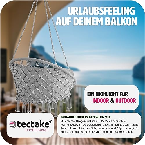 TecTake 800708 Hängesessel zum Aufhängen, Indoor und Outdoor, Ø Sitzfläche: ca. 60 cm, robuste Konstruktion, inkl. großem weichem Kissen – Diverse Farben – (Grau | Nr. 403204) - 5