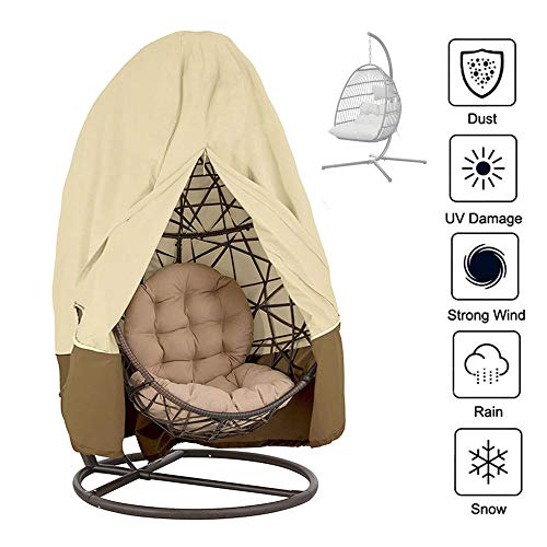 tefnuts Abdeckung für Hängestuhl, zum Aufhängen, reißfest, wasserdicht, 210D Oxford-Gewebe, Rattan-Geflecht, Schaukelstuhl für Terrasse, Garten, Schaukelstuhl (230 x 200 cm, Beige und Kaffeebraun) - 2