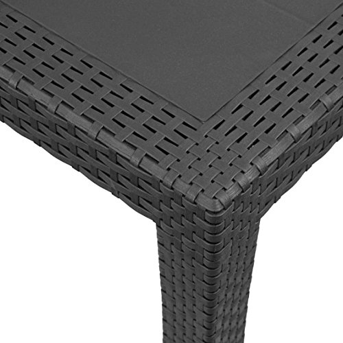 Multistore 2002 3tlg Balkonmöbel Set Sitzgruppe Vollkunststoff Gartentisch Rattan-Optik 79x79cm Hochlehner mit Textilenbespannung Gartenstuhl Rückenlehne 7-Fach verstellbar Silber/Schwarz - 3