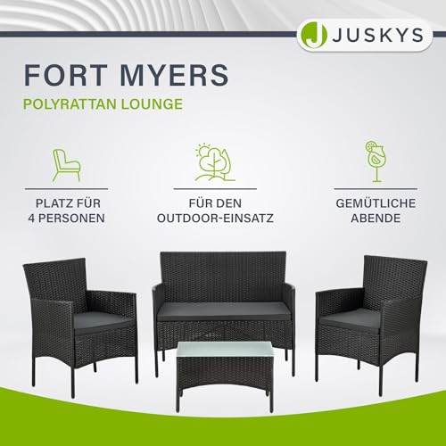 ArtLife Polyrattan Gartenmöbel-Set Fort Myers schwarz – Sitzgruppe mit Tisch, Sofa & 2 Stühlen – Balkonmöbel für 4 Personen mit grauen Auflagen - 2