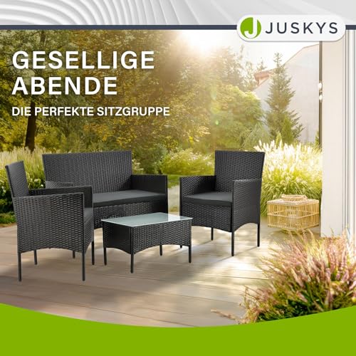 ArtLife Polyrattan Gartenmöbel-Set Fort Myers schwarz – Sitzgruppe mit Tisch, Sofa & 2 Stühlen – Balkonmöbel für 4 Personen mit grauen Auflagen - 6