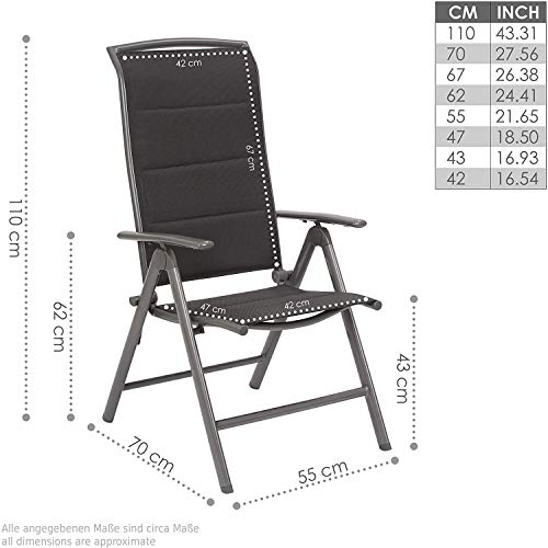 Brubaker Garten Sitzgruppe Milano – 1 Glastisch Klapptisch rund 70 cm Ø mit 2 Hochlehner Stühlen – Aluminium – Wetterfest – Silbergrau - 3