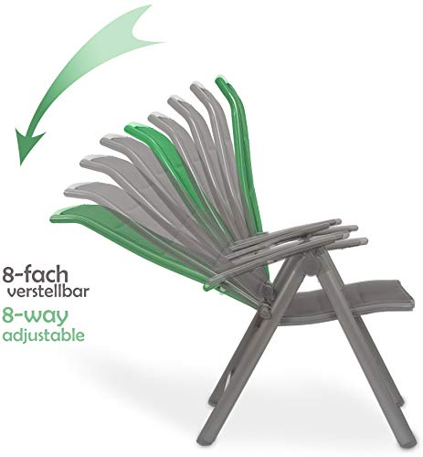Brubaker Garten Sitzgruppe Milano – 1 Glastisch Klapptisch rund 70 cm Ø mit 2 Hochlehner Stühlen – Aluminium – Wetterfest – Silbergrau - 4
