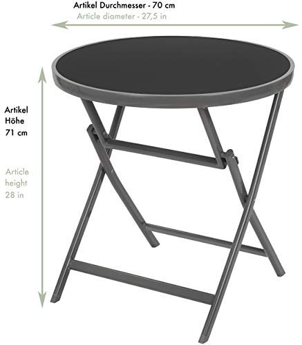 Brubaker Garten Sitzgruppe Milano – 1 Glastisch Klapptisch rund 70 cm Ø mit 2 Hochlehner Stühlen – Aluminium – Wetterfest – Silbergrau - 5