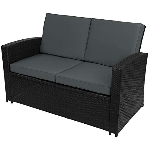 Montafox 12-teilige Polyrattan Sitzgruppe 4 Personen 5 cm Sitzpolster Tisch Balkonmöbel Set Sitzgarnitur Schwarz, Farbe:Titan-Schwarz/Nachtschwärmergrau - 3