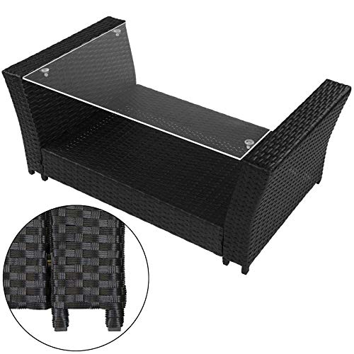 Montafox 12-teilige Polyrattan Sitzgruppe 4 Personen 5 cm Sitzpolster Tisch Balkonmöbel Set Sitzgarnitur Schwarz, Farbe:Titan-Schwarz/Nachtschwärmergrau - 5