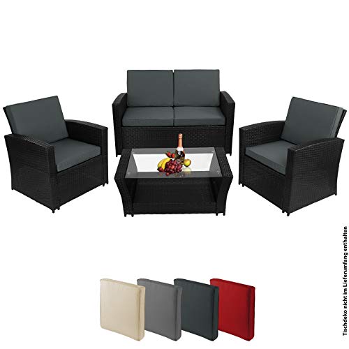 Montafox 12-teilige Polyrattan Sitzgruppe 4 Personen 5 cm Sitzpolster Tisch Balkonmöbel Set Sitzgarnitur Schwarz, Farbe:Titan-Schwarz/Nachtschwärmergrau - 7