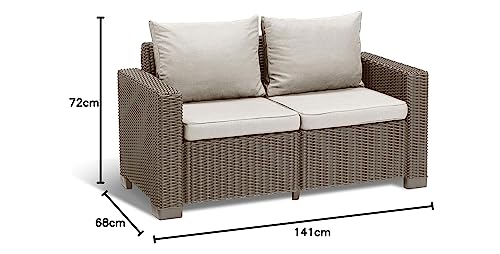„Allibert by Keter“ Gartenlounge Sofa California 2-Sitzer, cappuccino/panama sand, inkl. Sitz- und Rückenkissen, Kunststoff, runde Rattanoptik - 8