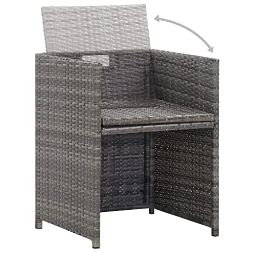 vidaXL Bistroset mit Auflagen 3-TLG. Balkonset Balkonmöbel Garnitur Sitzgruppe Sitzgarnitur Gartenmöbel Tisch 2 Stühle Poly Rattan Grau - 2