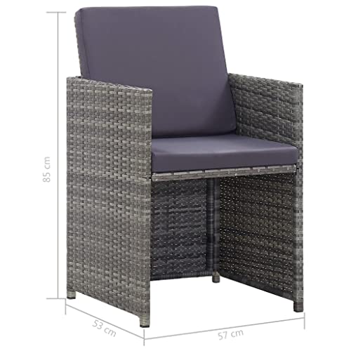vidaXL Bistroset mit Auflagen 3-TLG. Balkonset Balkonmöbel Garnitur Sitzgruppe Sitzgarnitur Gartenmöbel Tisch 2 Stühle Poly Rattan Grau - 8