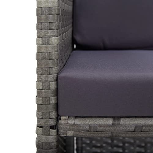 vidaXL Bistroset mit Auflagen 3-TLG. Balkonset Balkonmöbel Garnitur Sitzgruppe Sitzgarnitur Gartenmöbel Tisch 2 Stühle Poly Rattan Grau - 6
