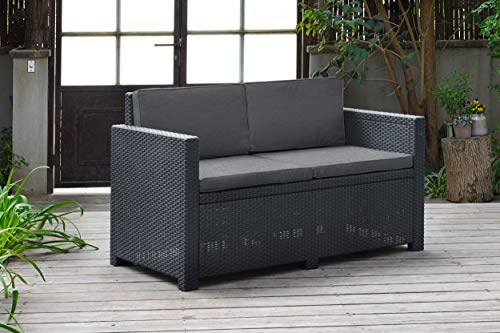 „Allibert by Keter“ Gartenlounge Sofa Victoria, graphit/cool grey, 2-Sitzer, inkl. Sitz- und Rückenkissen, Kunststoff, flache Rattanoptik - 2