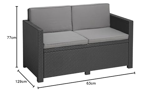 „Allibert by Keter“ Gartenlounge Sofa Victoria, graphit/cool grey, 2-Sitzer, inkl. Sitz- und Rückenkissen, Kunststoff, flache Rattanoptik - 3