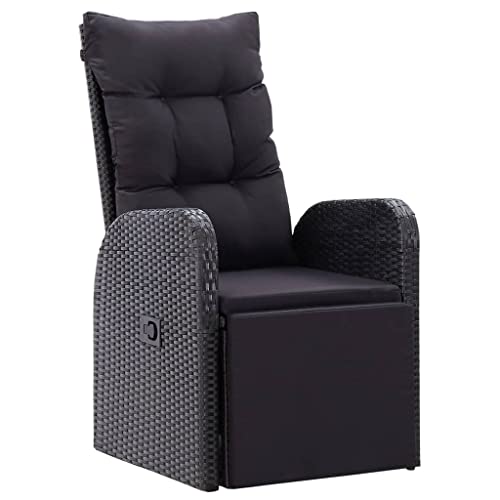vidaXL Bistroset 3-TLG. mit Auflagen Balkonset Sitzgruppe Gartenmöbel Balkonmöbel Gartenset Garnitur Tisch Stühle Poly Rattan Schwarz - 5