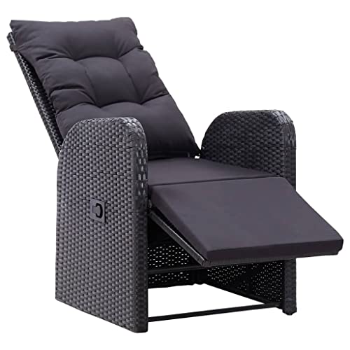 vidaXL Bistroset 3-TLG. mit Auflagen Balkonset Sitzgruppe Gartenmöbel Balkonmöbel Gartenset Garnitur Tisch Stühle Poly Rattan Schwarz - 6