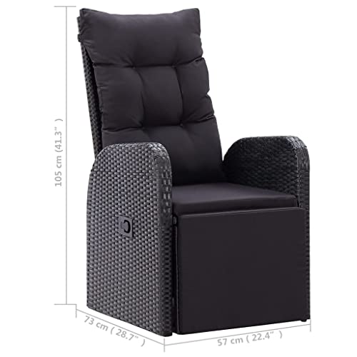 vidaXL Bistroset 3-TLG. mit Auflagen Balkonset Sitzgruppe Gartenmöbel Balkonmöbel Gartenset Garnitur Tisch Stühle Poly Rattan Schwarz - 4