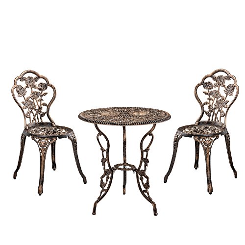 casa.pro Gartentisch/Bistro-Tisch 60cm, rund, Bronze mit 2 Stühlen - Französische Gartenmöbel im Antik-Look für Balkon/Terrasse - Bistro-Set wetterbeständig, Gusseisen-Metall als Gartendeko
