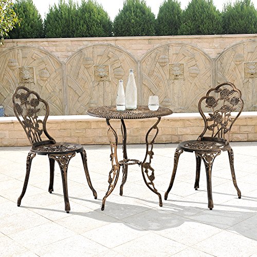 casa.pro Gartentisch/Bistro-Tisch 60cm, rund, Bronze mit 2 Stühlen – Französische Gartenmöbel im Antik-Look für Balkon/Terrasse – Bistro-Set wetterbeständig, Gusseisen-Metall als Gartendeko - 7