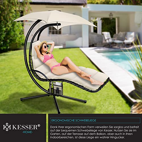 KESSER® – Schwebeliege mit Sonnenschirm, Hängeliege, Sonnenliege H200, L194, B100 cm, Relaxliege, Schaukelliege Hängematte, Schaukelliege, Auflagen – Nackenkissen, Beige - 3