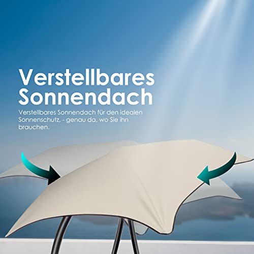 KESSER® – Schwebeliege mit Sonnenschirm, Hängeliege, Sonnenliege H200, L194, B100 cm, Relaxliege, Schaukelliege Hängematte, Schaukelliege, Auflagen – Nackenkissen, Beige - 5