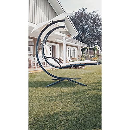SoBuy OGS16 Schwebeliege mit Sonnenschirm Relaxliege Schwingliege Schaukelliege Hängesessel Hängeliege Sonnenliege Belastbarkeit 120kg beige - 3