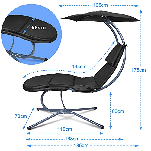 RANSENERS® Schaukelliege Sonnenliege Gartenliege Relaxliege mit Verstellbarer Sonnenschirm und Getränkebecherhalter, bis 160kg belastbar, mit Deutschem TÜV-Bericht, Schwarz - 2