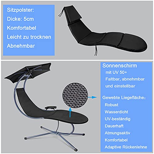 RANSENERS® Schaukelliege Sonnenliege Gartenliege Relaxliege mit Verstellbarer Sonnenschirm und Getränkebecherhalter, bis 160kg belastbar, mit Deutschem TÜV-Bericht, Schwarz - 3