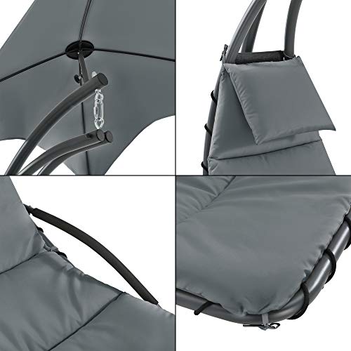 [en.casa] Hängeliege mit Sonnendach Schwebeliege mit Polsterauflage 120 kg Schwingliege Relaxliege Stahlgestell Polyester Grau - 6