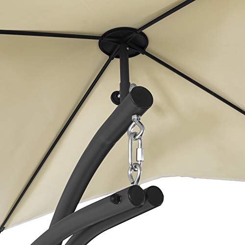 SoBuy OGS39-MI Schwebeliege mit Sonnenschirm Relaxliege Schwingliege Schaukelliege Hängesessel Hängeliege Sonnenliege Belastbarkeit 120kg beige BHT ca: 170x210x115cm - 6