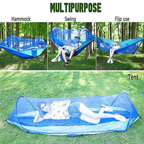 HUANXI Tragbar Doppelt Hängeliege Outdoor mit Aufbewahrungstasche + Gurt,300kg Tragfähigkeit (250x120cm) Blau Balkon Schaukel für Indoor Outdoor Wandercamping - 3