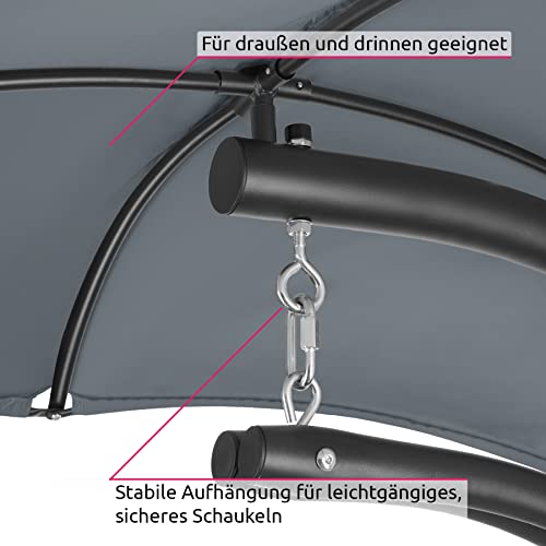 TecTake 800783 Hängeliege mit Gestell, Schwebeliege mit Sonnenschirm, Indoor & Outdoor, inkl. Polsterauflage mit Kopfkissen, für Garten, Terrasse und Balkon – Diverse Farben – (Grau | Nr. 403434) - 5