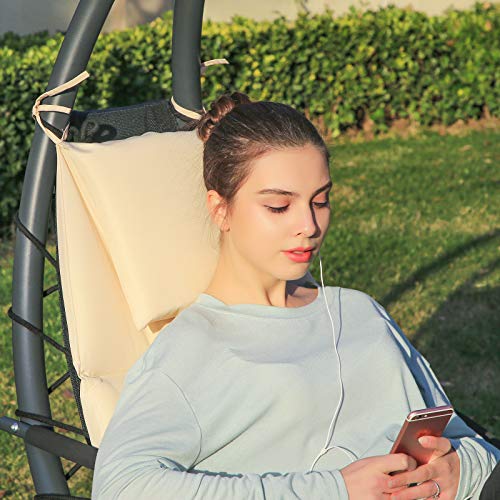 SONGMICS Schwebeliege, Hängeliege mit Gestell und Sonnenschirm, Hängesessel mit 5 cm Dicker Auflage, Hängeschaukel, Terrasse, Balkon, Garten, bis 150 kg belastbar, beige GHC10BE - 3