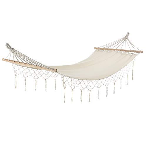 casa.pro Hängematte bis 150 kg Hängeliege für Innen und Außen Stabhängematte Camping Outdoor 200x80cm Creme - 2